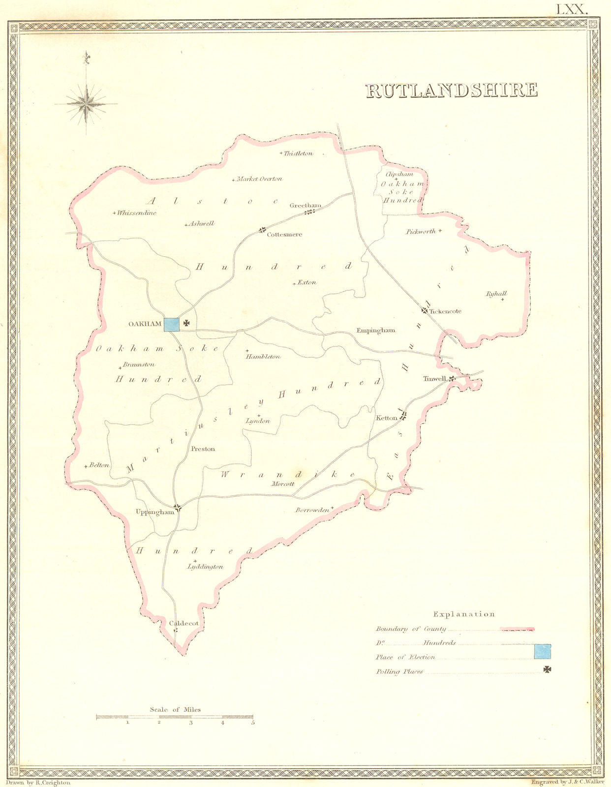 RUTLAND. Rutlandshire. Creighton Walker 1835 old antique map plan chart